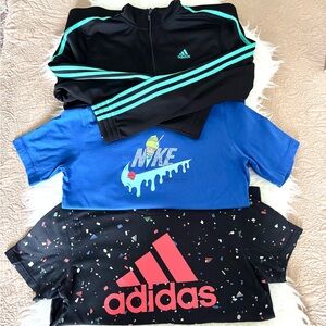 SET of 3: women’s Adidas Black jacket adidas black red tee, Nike blue tee